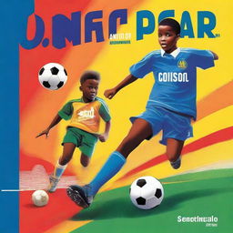 A vibrant and inspiring book cover capturing the essence of soccer and the journey of a young dreamer