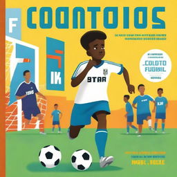 A vibrant and inspiring book cover capturing the essence of soccer and the journey of a young dreamer