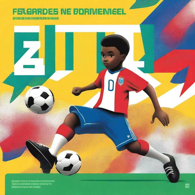 A vibrant and inspiring book cover capturing the essence of soccer and the journey of a young dreamer