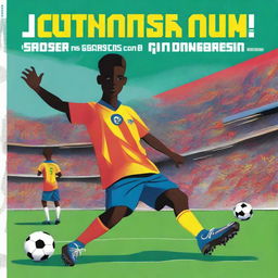 A vibrant and inspiring book cover capturing the essence of soccer and the journey of a young dreamer