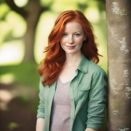 A beautiful redhead woman with flowing, vibrant red hair