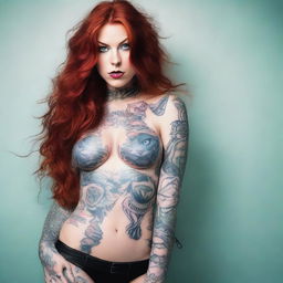 A stunning Caucasian woman in her 20s with long red auburn hair and blue-green eyes