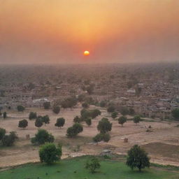 Stunning landscape view of Jhang city in Pakistan, showcasing beautiful architecture and natural beauty during sunset.