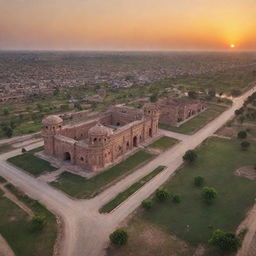 Stunning landscape view of Jhang city in Pakistan, showcasing beautiful architecture and natural beauty during sunset.