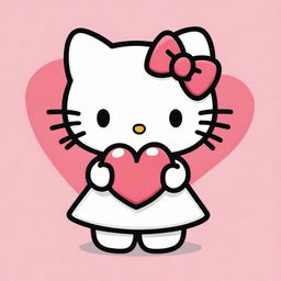 A cute drawing of Hello Kitty holding a heart