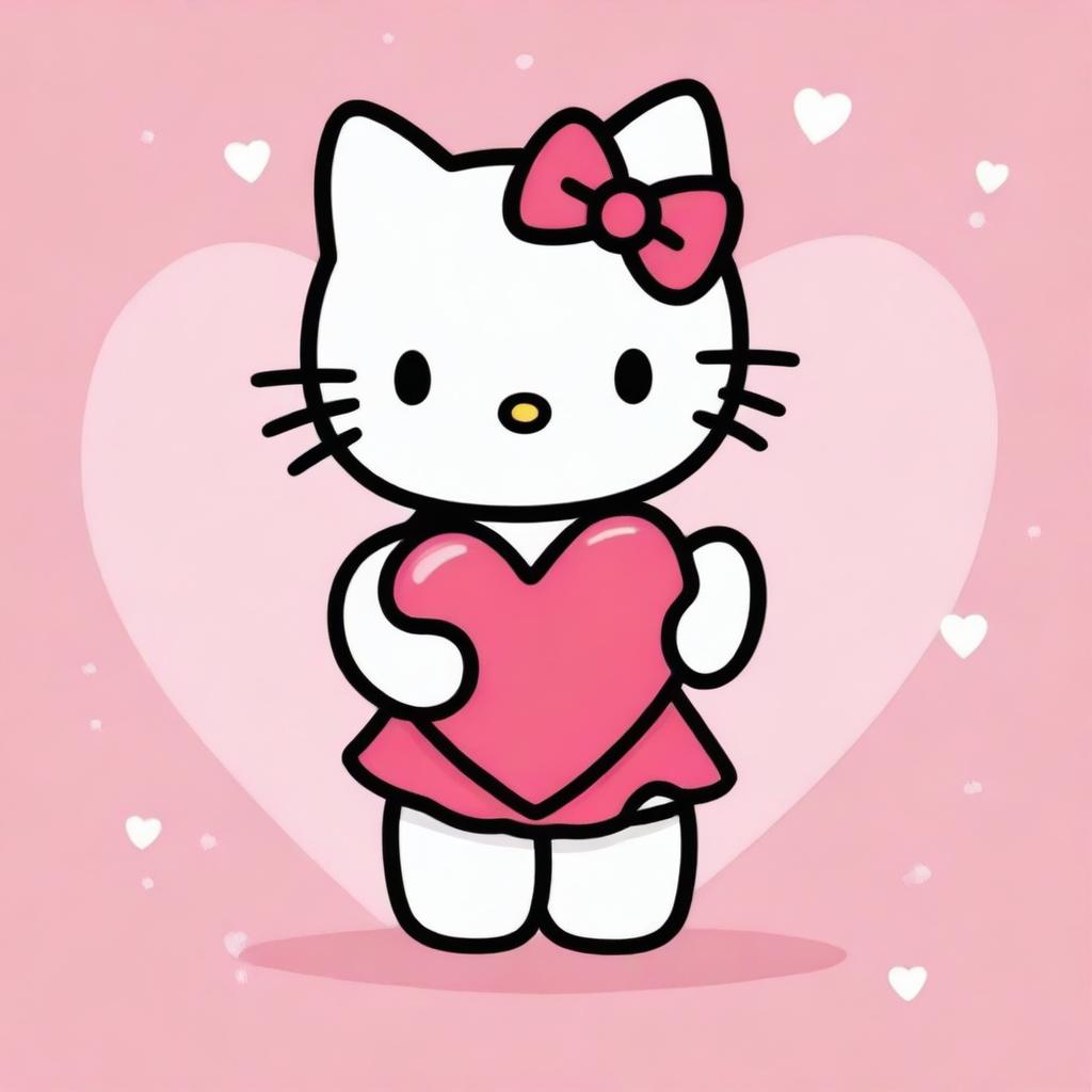 A cute drawing of Hello Kitty holding a heart