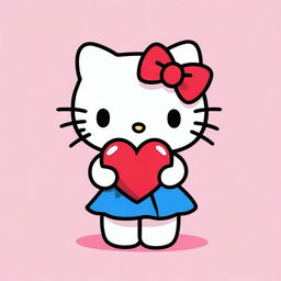 A cute drawing of Hello Kitty holding a heart