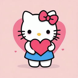 A cute and chubby drawing of Hello Kitty holding a heart