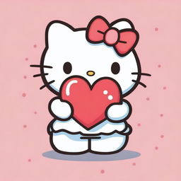 A cute and chubby drawing of Hello Kitty holding a heart