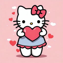 A cute and chubby drawing of Hello Kitty holding a heart