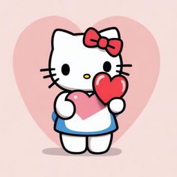 A cute and chubby drawing of Hello Kitty holding a heart