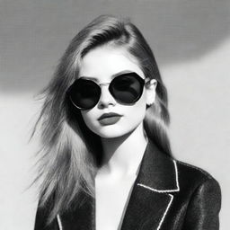 A black-and-white profile picture of a 20-year-old woman wearing stylish sunglasses