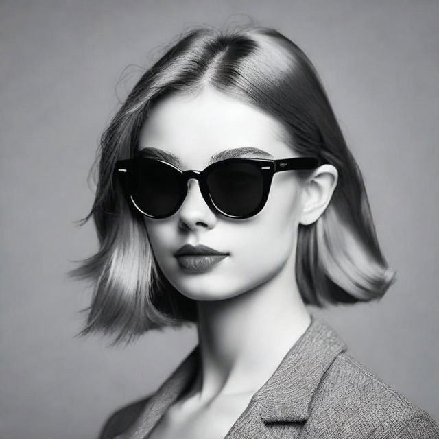 A black-and-white profile picture of a 20-year-old woman wearing stylish sunglasses