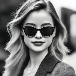 A black-and-white profile picture of a 20-year-old woman wearing stylish sunglasses