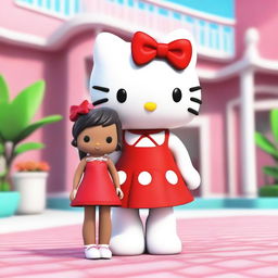 A 3D rendering of Hello Kitty standing next to Ayesha Nichole Smith