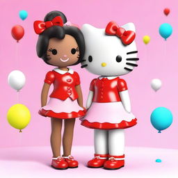 A 3D rendering of Hello Kitty standing next to Ayesha Nichole Smith