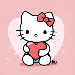 A cute drawing of Hello Kitty sitting down and holding a heart