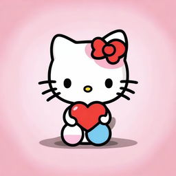 A cute drawing of Hello Kitty sitting down and holding a heart