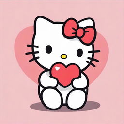 A cute drawing of Hello Kitty sitting down and holding a heart