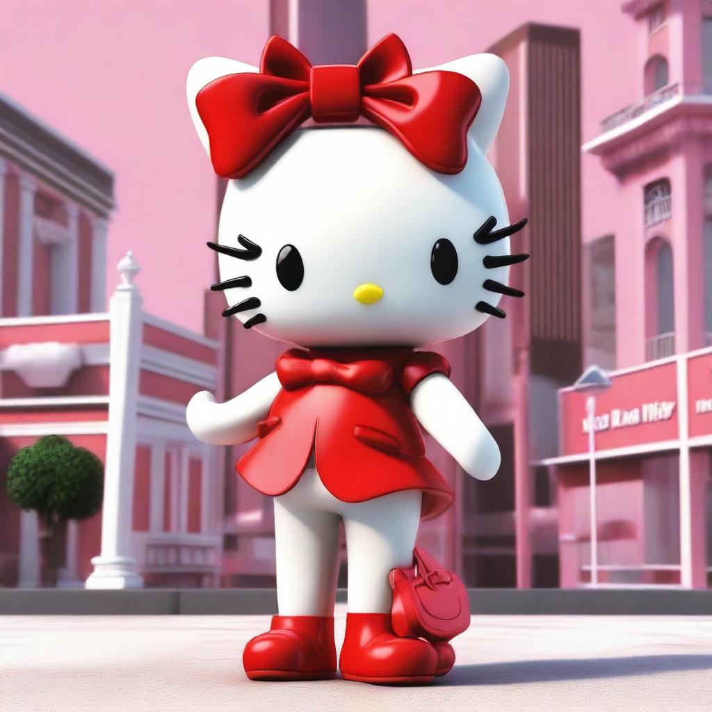 A 3D rendering of Hello Kitty standing next to Ayesha Erotica