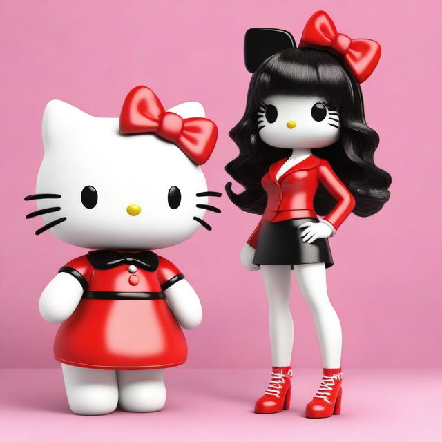 A 3D rendering of Hello Kitty standing next to Ayesha Erotica