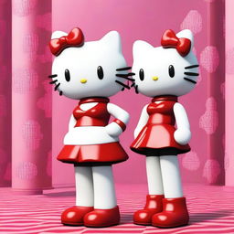 A 3D rendering of Hello Kitty standing next to Ayesha Erotica