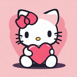 A symmetrical, cute drawing of Hello Kitty sitting down and holding a heart