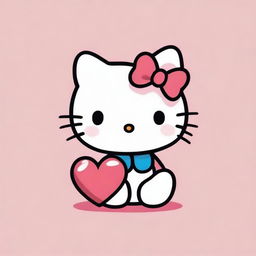 A symmetrical, cute drawing of Hello Kitty sitting down and holding a heart