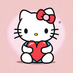 A symmetrical, cute drawing of Hello Kitty sitting down and holding a heart