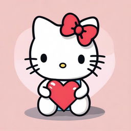 A symmetrical, cute drawing of Hello Kitty sitting down and holding a heart