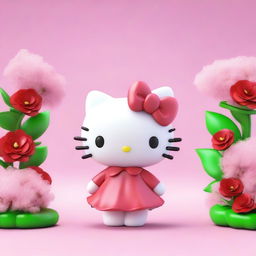 A 3D rendering of Hello Kitty standing next to My Melody