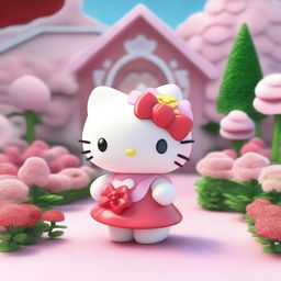 A 3D rendering of Hello Kitty standing next to My Melody