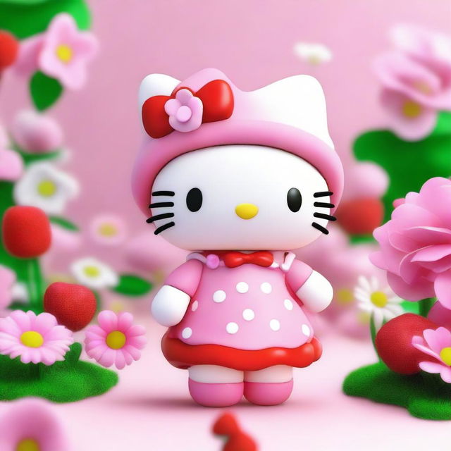 A 3D rendering of Hello Kitty standing next to My Melody