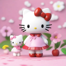 A 3D rendering of Hello Kitty standing next to My Melody