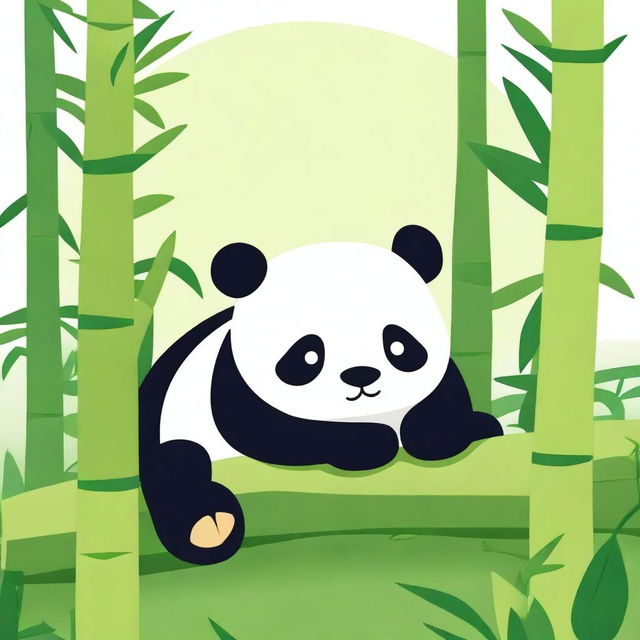 A cute drawing of a panda sleeping peacefully on a big bamboo stalk