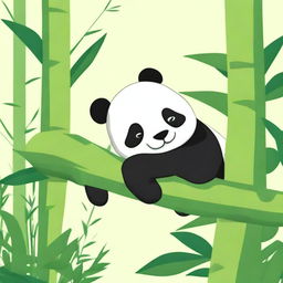 A cute drawing of a panda sleeping peacefully on a big bamboo stalk