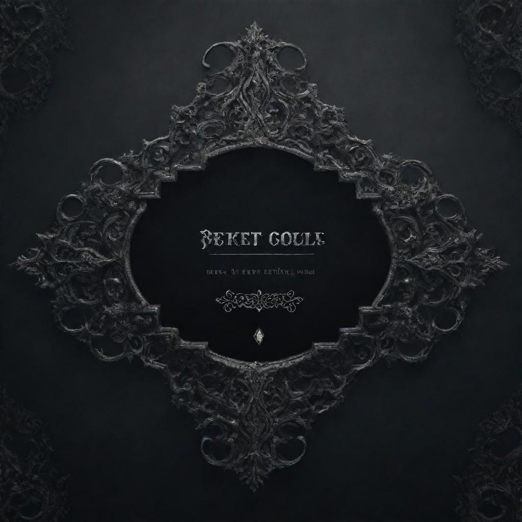 A dark, gothic, souls-like UI banner for text, with intricate filigree details around edges and a smoky, atmospheric backdrop.