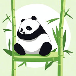 A cute drawing of a panda sleeping peacefully on a big bamboo stalk