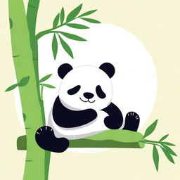 A cute drawing of a panda sleeping peacefully on a big bamboo stalk