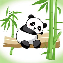 A cute drawing of a panda sleeping peacefully on a big bamboo stalk