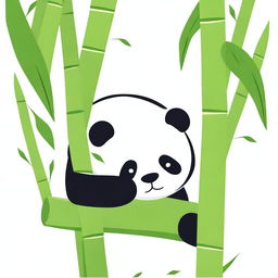 A cute drawing of a panda sleeping peacefully on a big bamboo stalk