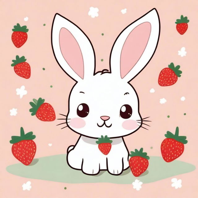 A super cute drawing of a bunny with strawberry-shaped ears