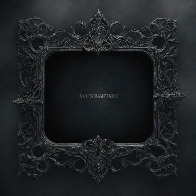 A dark, gothic, souls-like UI banner for text, with intricate filigree details around edges and a smoky, atmospheric backdrop.