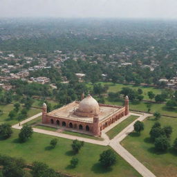 Scenic view showcasing the beauty of Jhang city in Pakistan, with detailed landmarks, lush green landscapes, and the rich cultural architecture