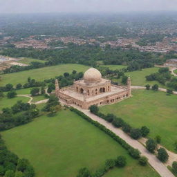 Scenic view showcasing the beauty of Jhang city in Pakistan, with detailed landmarks, lush green landscapes, and the rich cultural architecture