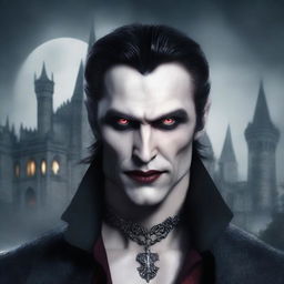 A detailed vampire character design for a gothic novel cover