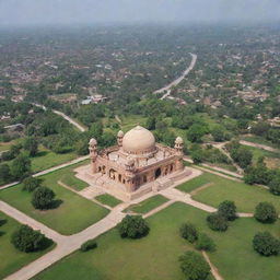 Scenic view showcasing the beauty of Jhang city in Pakistan, with detailed landmarks, lush green landscapes, and the rich cultural architecture