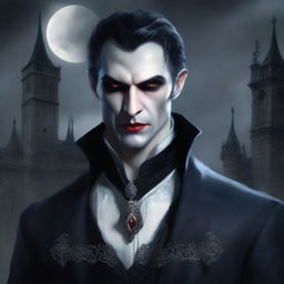 A detailed vampire character design for a gothic novel cover