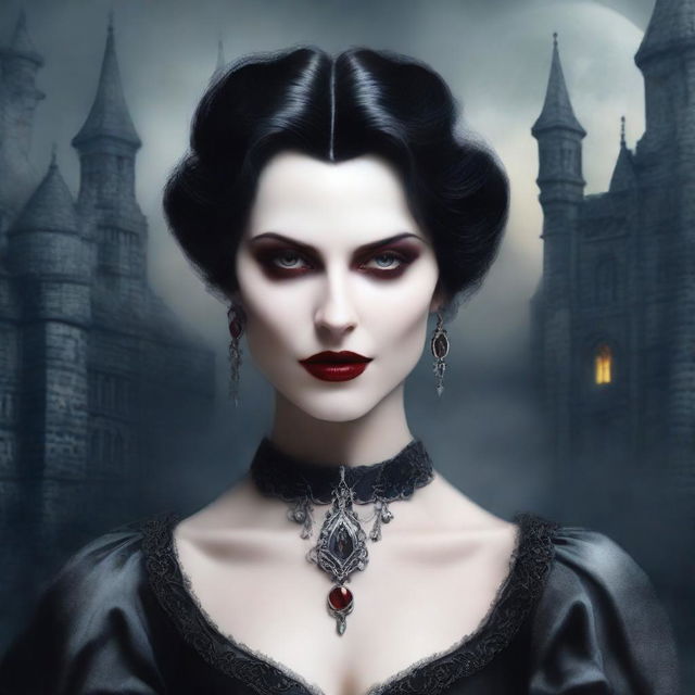 A detailed vampire character design for a gothic novel cover