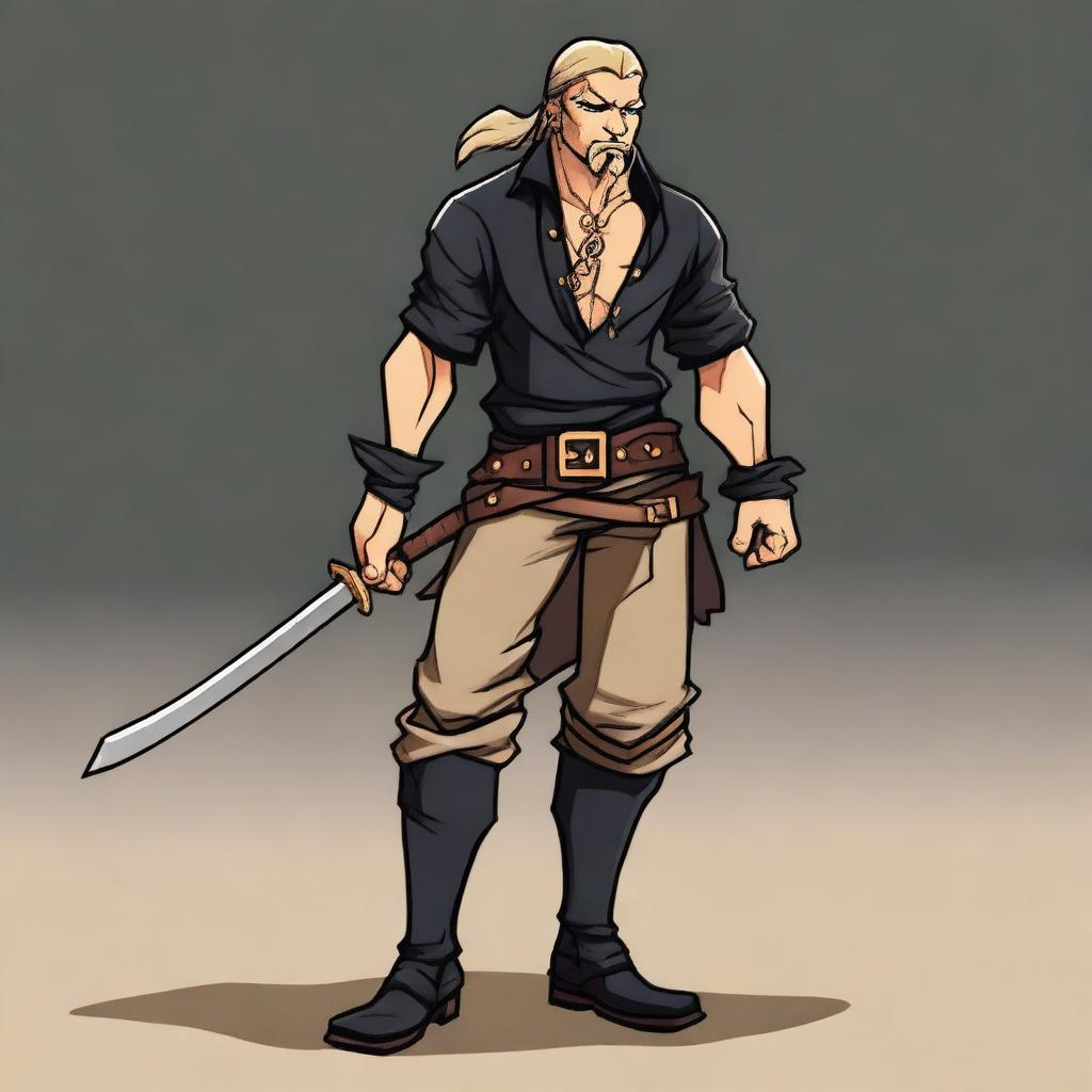 A swashbuckler rogue in a cartoon art style